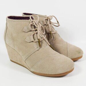 Toms Kala Tan Suede Lace Up Wedge Heel Desert Boots Booties Sz 6.5
